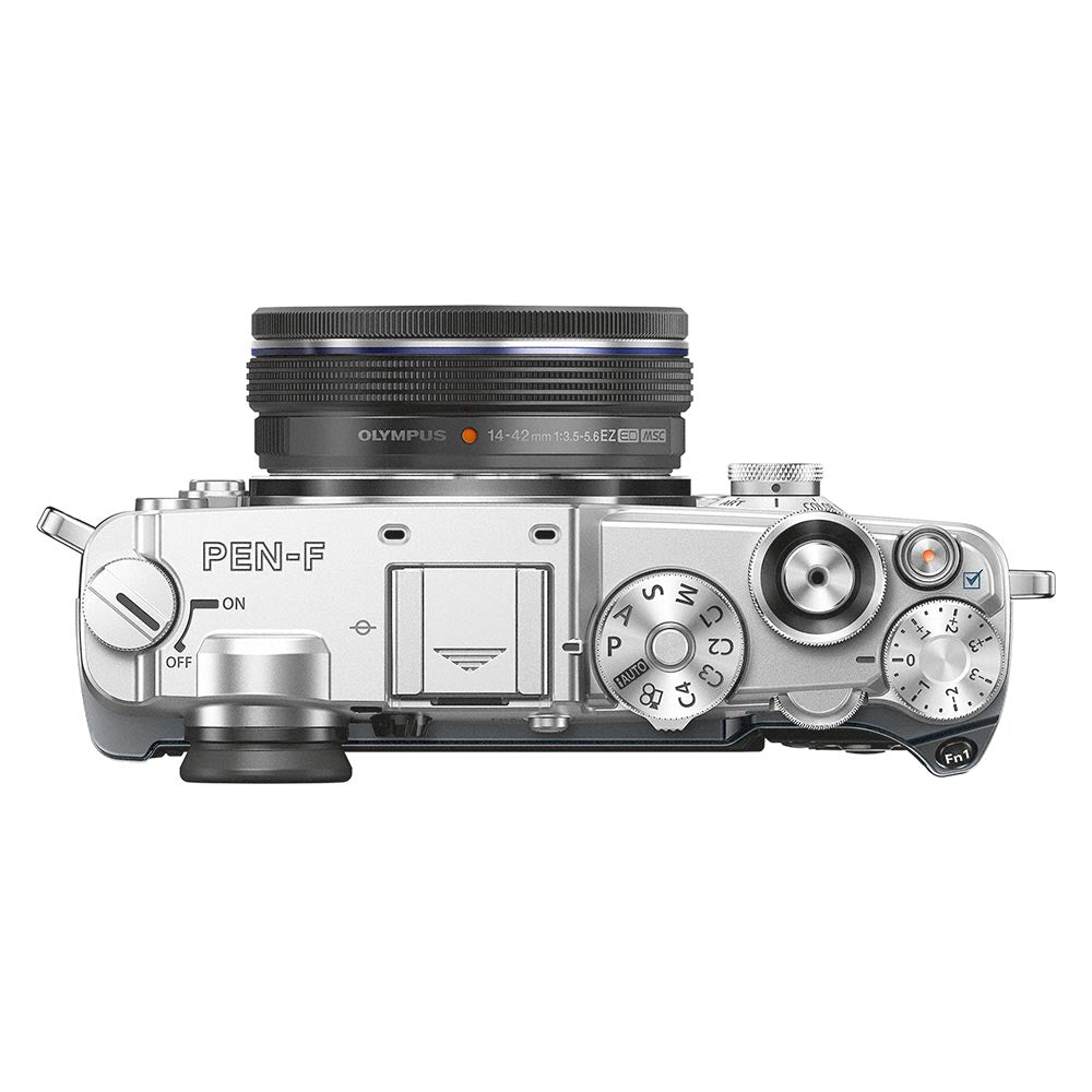 Olympus PEN-F zilver + 14-42mm Pancake EZ zwart