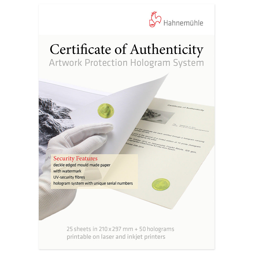 Certificato di autenticità Hahnemühle A4 Box 25 foglio