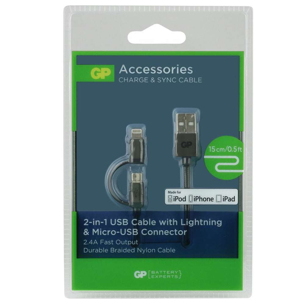 GP CB03 Charge & Sync cable, 2-in-1 micro-USB + lightning connector