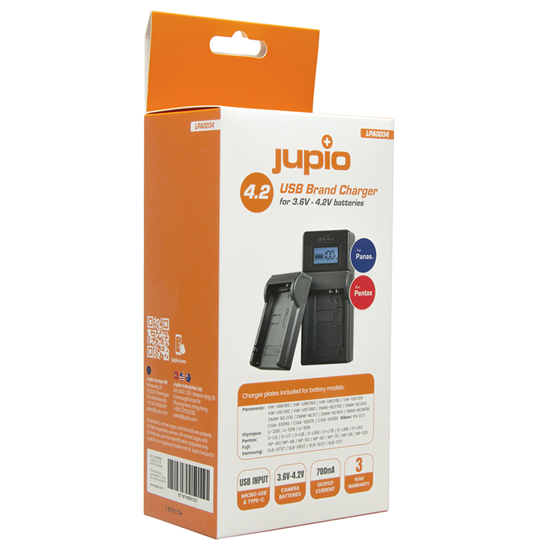 Kit di caricatori USB Jupio per batterie Panasonic/Pentax da 3,6V-4,2V
