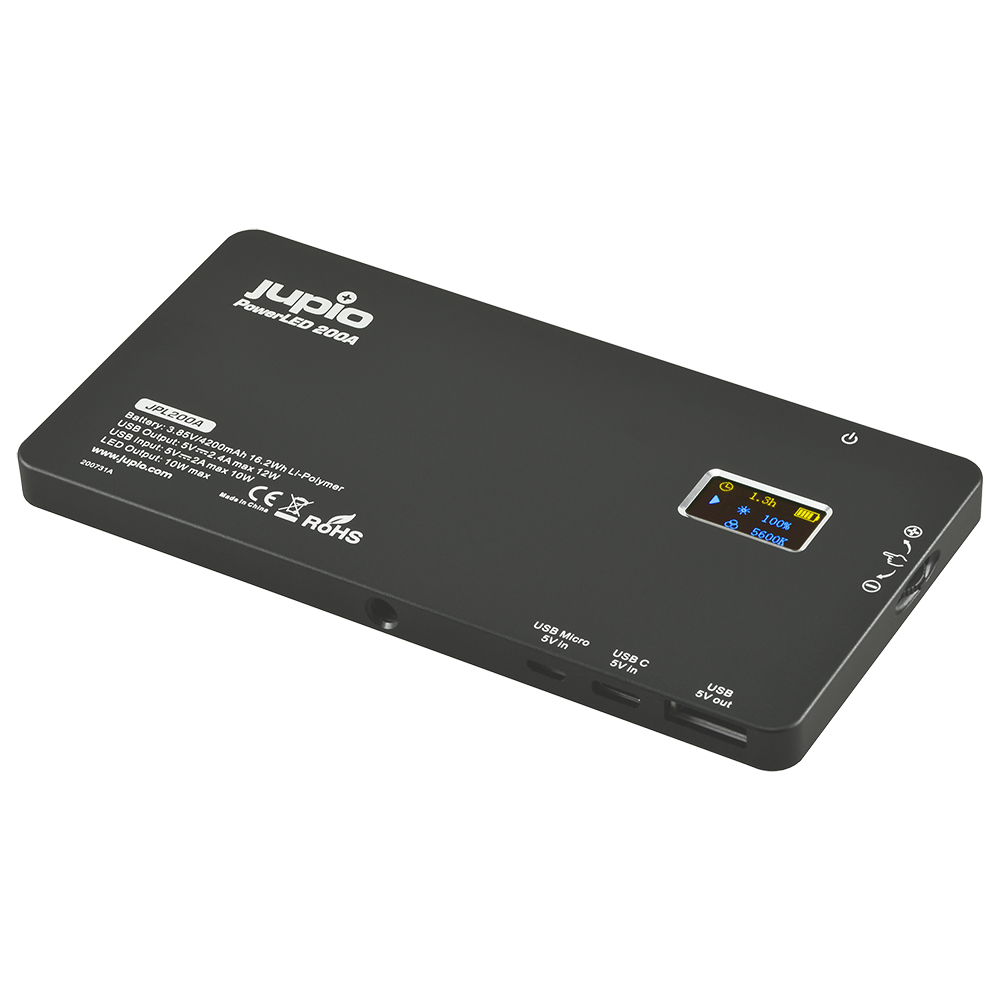 Jupio PowerLED 200 con Powerbank Aluminium Integrato