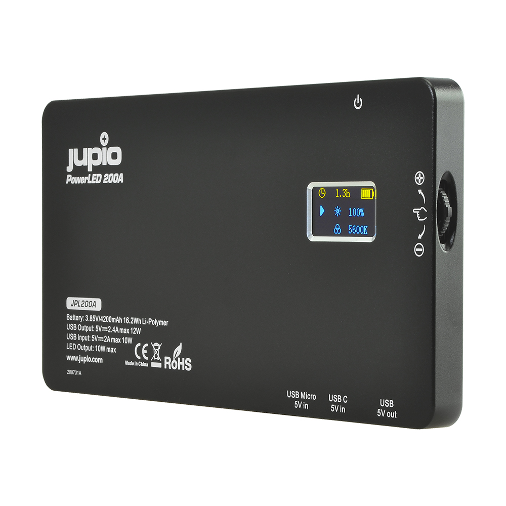 Jupio PowerLED 200 con Powerbank Aluminium Integrato