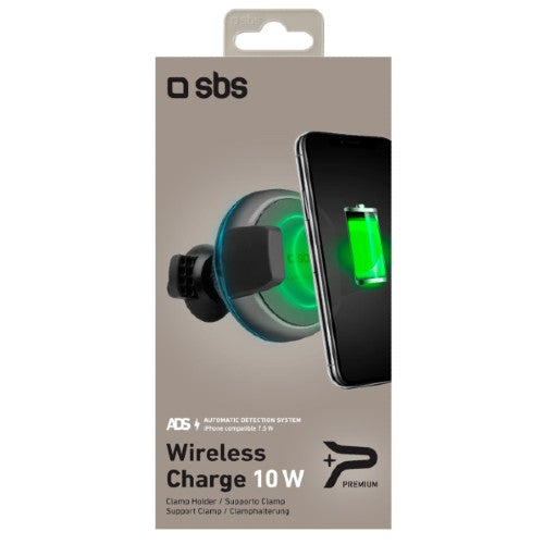 SBS Wireless Morsetto circular phone Car Supporto Qi caricabatterie 10W