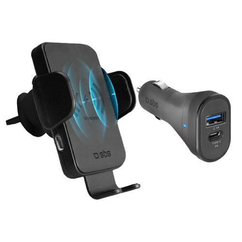 SBS Supporto Morsetto 15W per ricarica wireless ultrarapida e Kit caricatore da auto