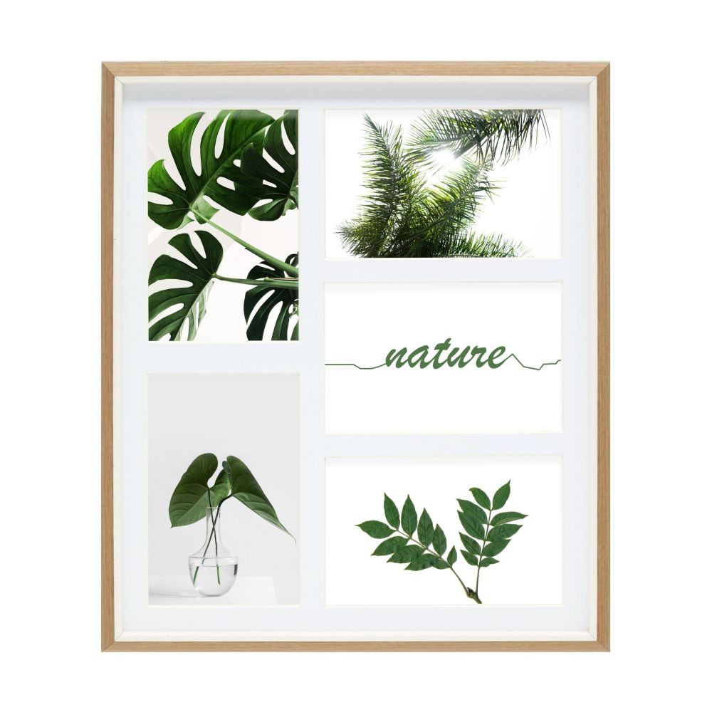 Portafoto multiplo Deknudt color legno con profilo bianco e passepartout per 5 foto 10x15 S46WG4