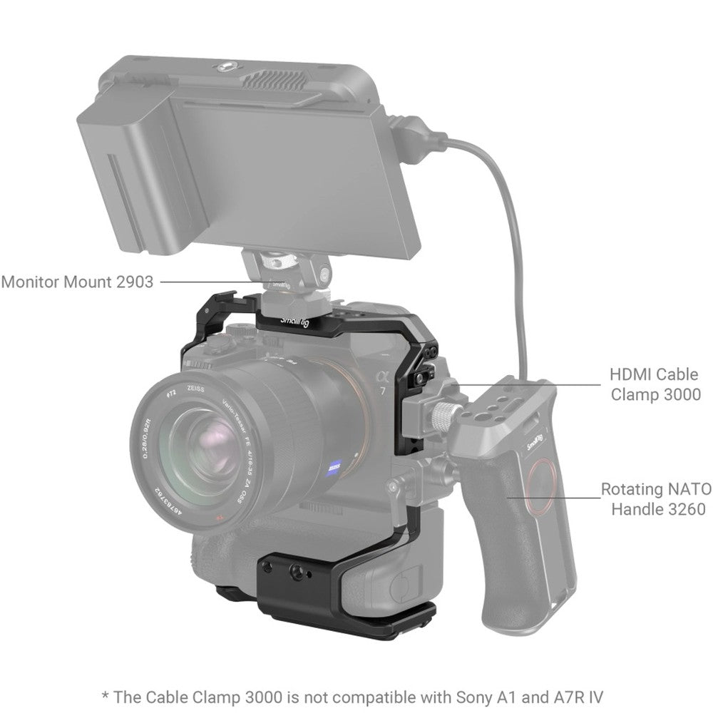 SmallRig 3594 Gabbia per Sony Alpha 7S III/Alpha 7 IV/Alpha 7R IV/Alpha 1 con impugnatura per batteria VG-C4EM