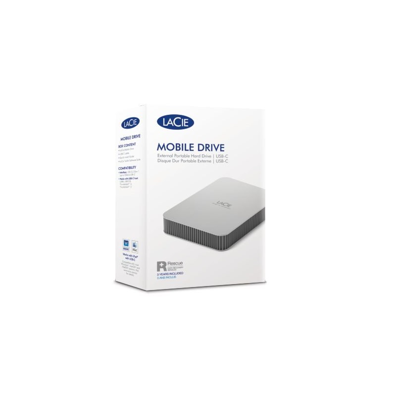 LaCie Mobile Drive 5TB v2 USB-C Moon Silver w/Rescue