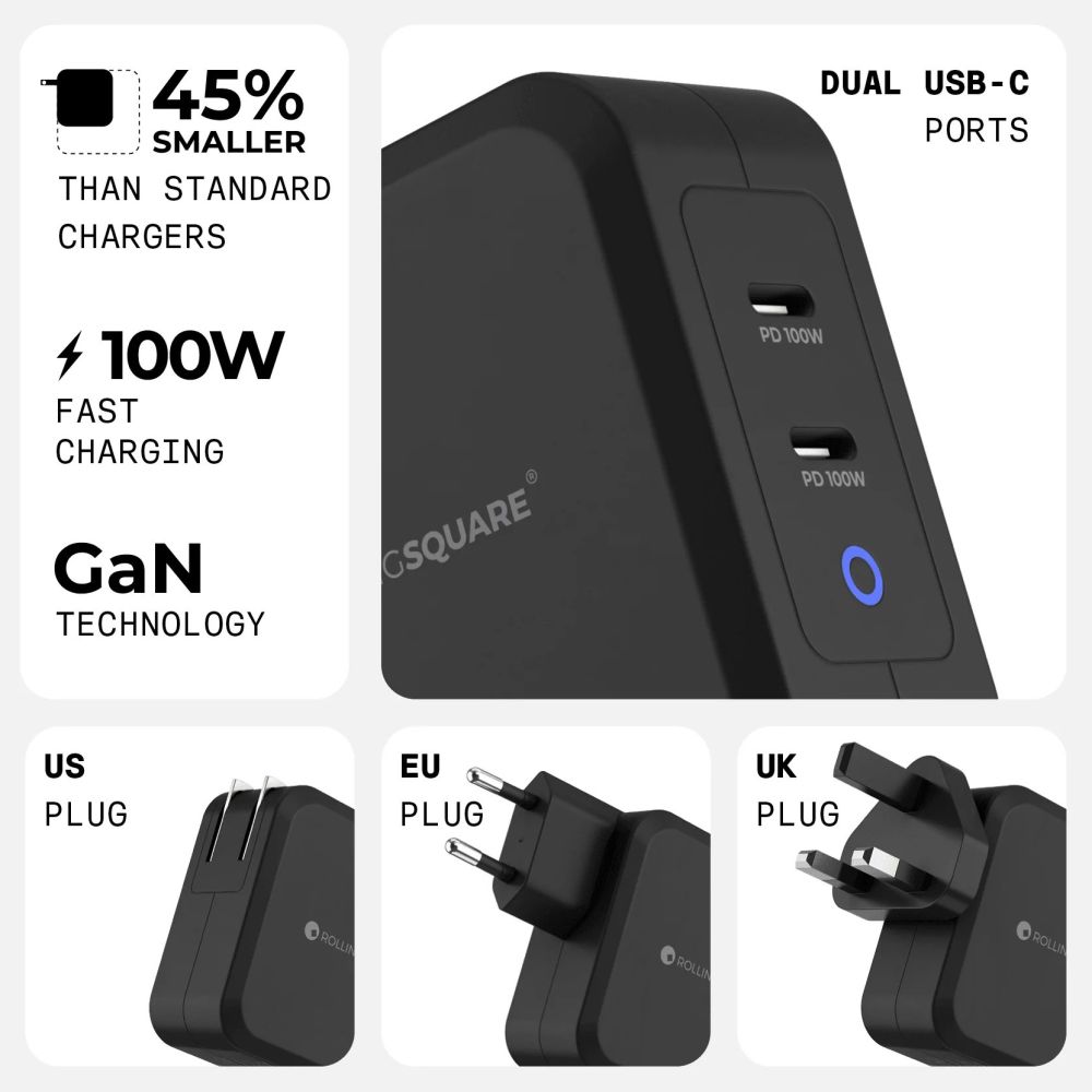 Rolling Square GaN Charger EU 100W - Black