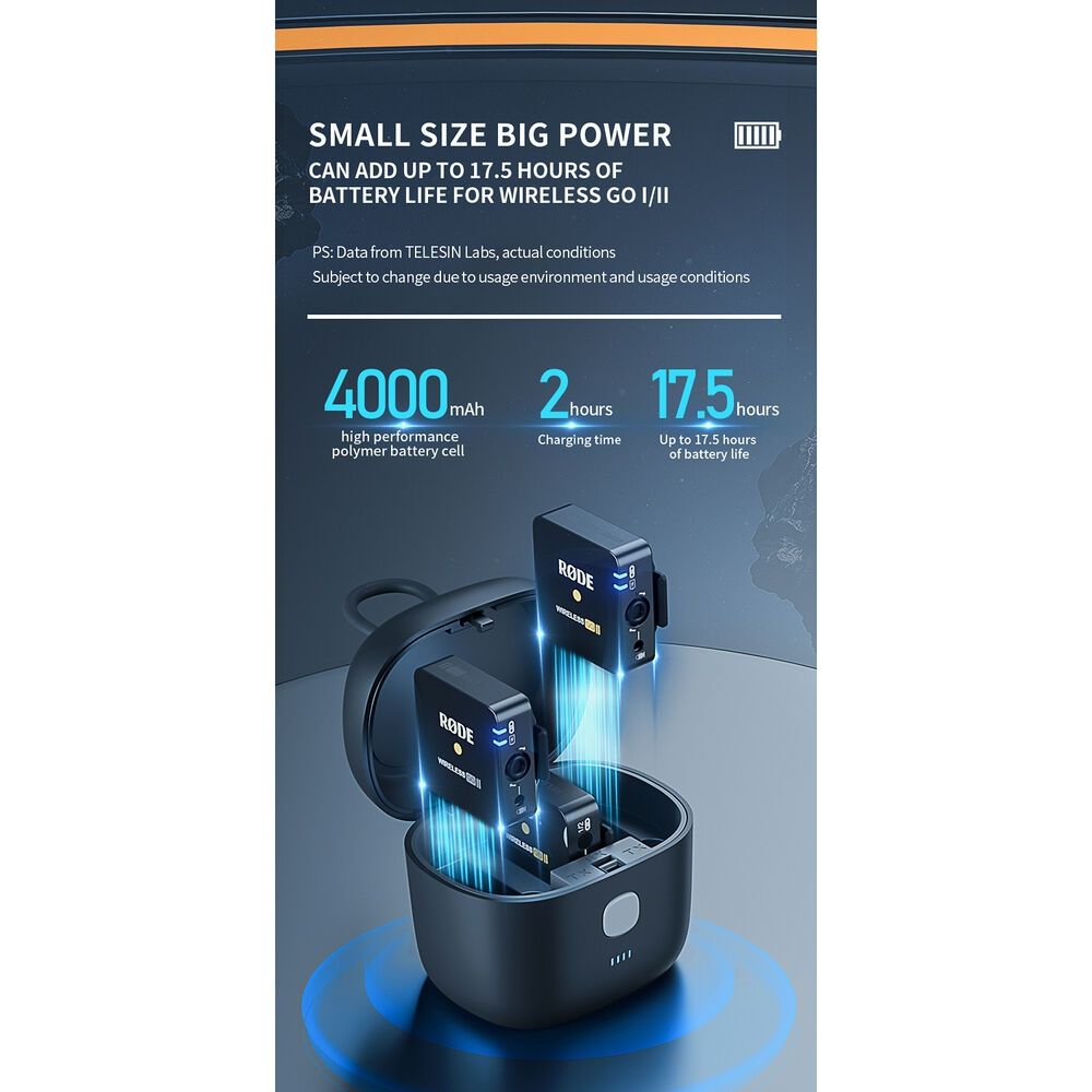 Telesin Scatola di ricarica per RØDE Wireless GO & GOII, batteria da 4000 mAh