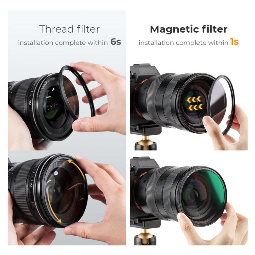 Filtro K&F Concept Magnetic 1/4 Black Mist Nano-X con anello adattatore e copriobiettivo 67mm