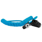 Kondor Blue coiled D-Tap to lock DC 2.1mm angled cable (Atomos Ninja/Shogun)