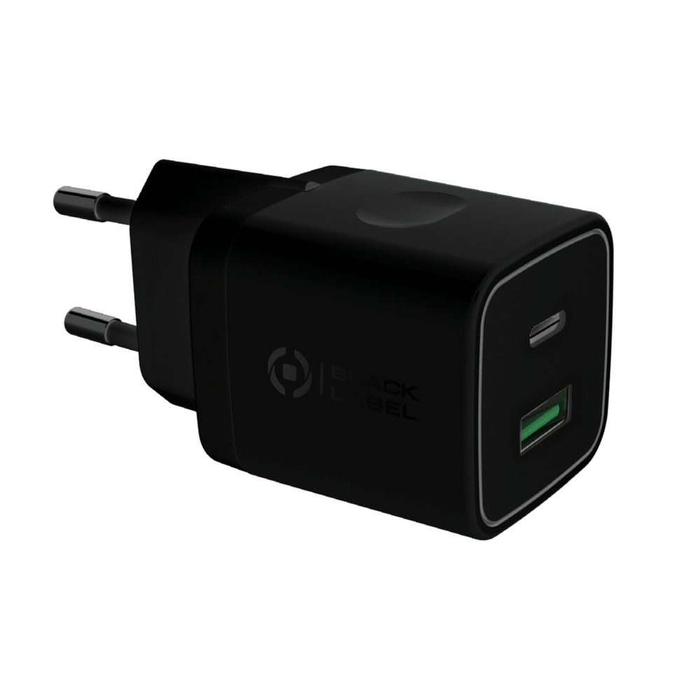 Celly Black Label Wall Charger USB-C + USB Port, 20W