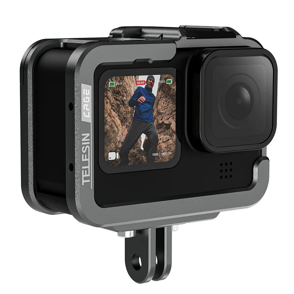 Telesin Gabbia metallica per GoPro 9/10/11/12, orizzontale+verticale