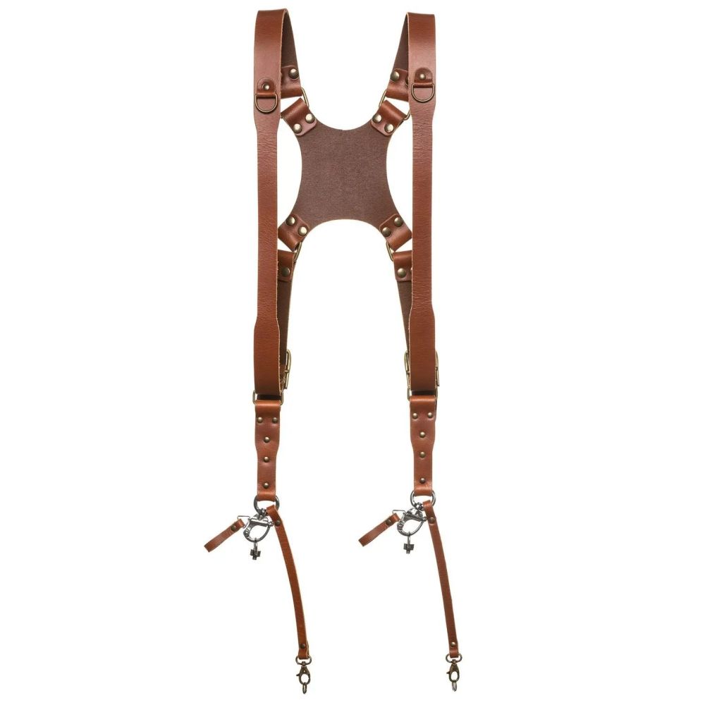 L'imbracatura per doppia fotocamera Hantler Cognac / Argento antico, Regular