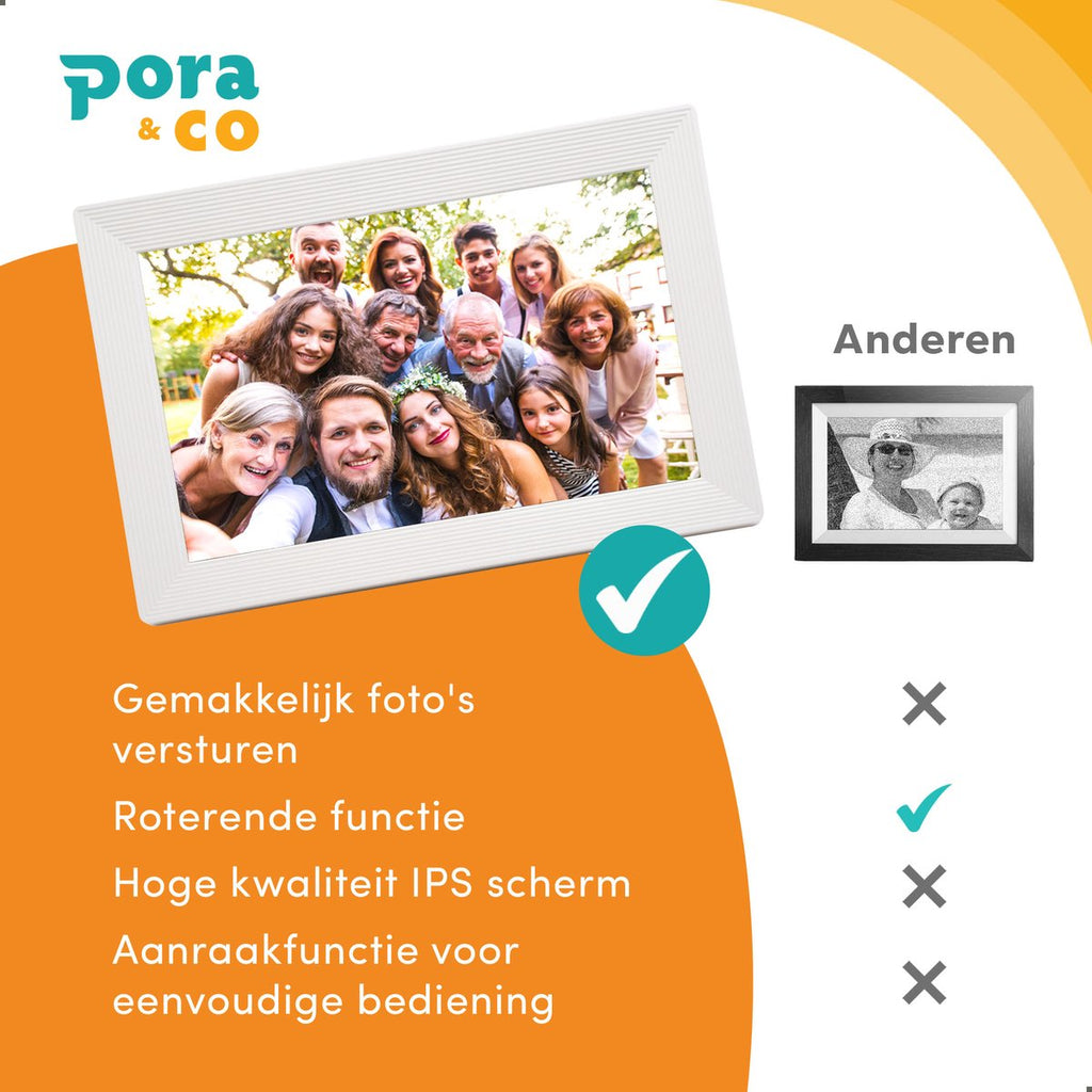 Pora&co Digital Photo Frame con WiFi & Frameo App 10 inch, bianco