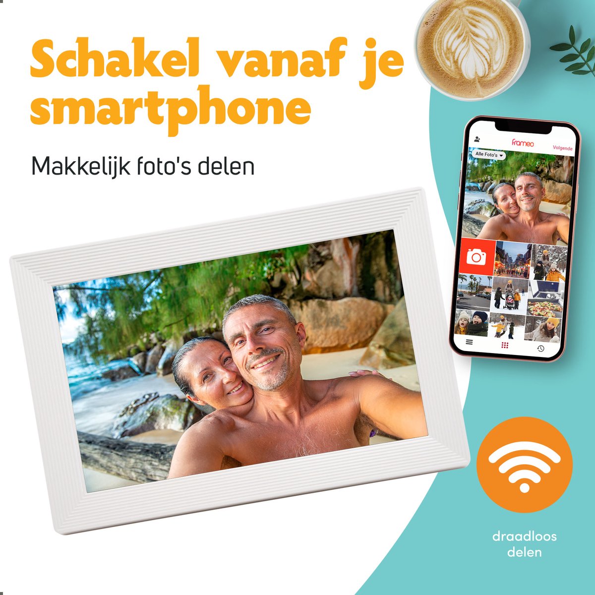 Pora&co Digital Photo Frame con WiFi & Frameo App 10 inch, bianco