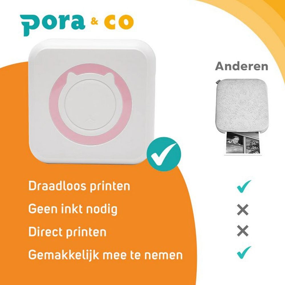 Pora&co Mini printer for mobile, pink