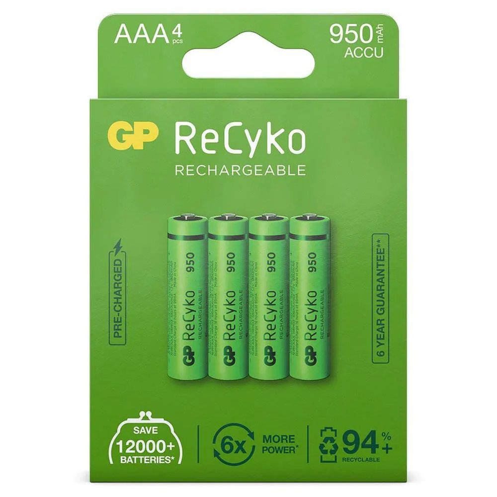 GP NiMH ReCyko AAA 950mAh 1.2V Rechargeable, 4 Pieces