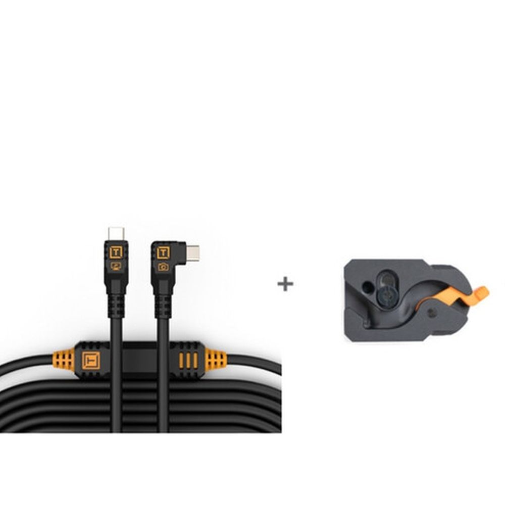 Tether Tools TetherGuard LeverLock & cable set, USB-C straight to USB-C angled, 9.4 m non-reflective black