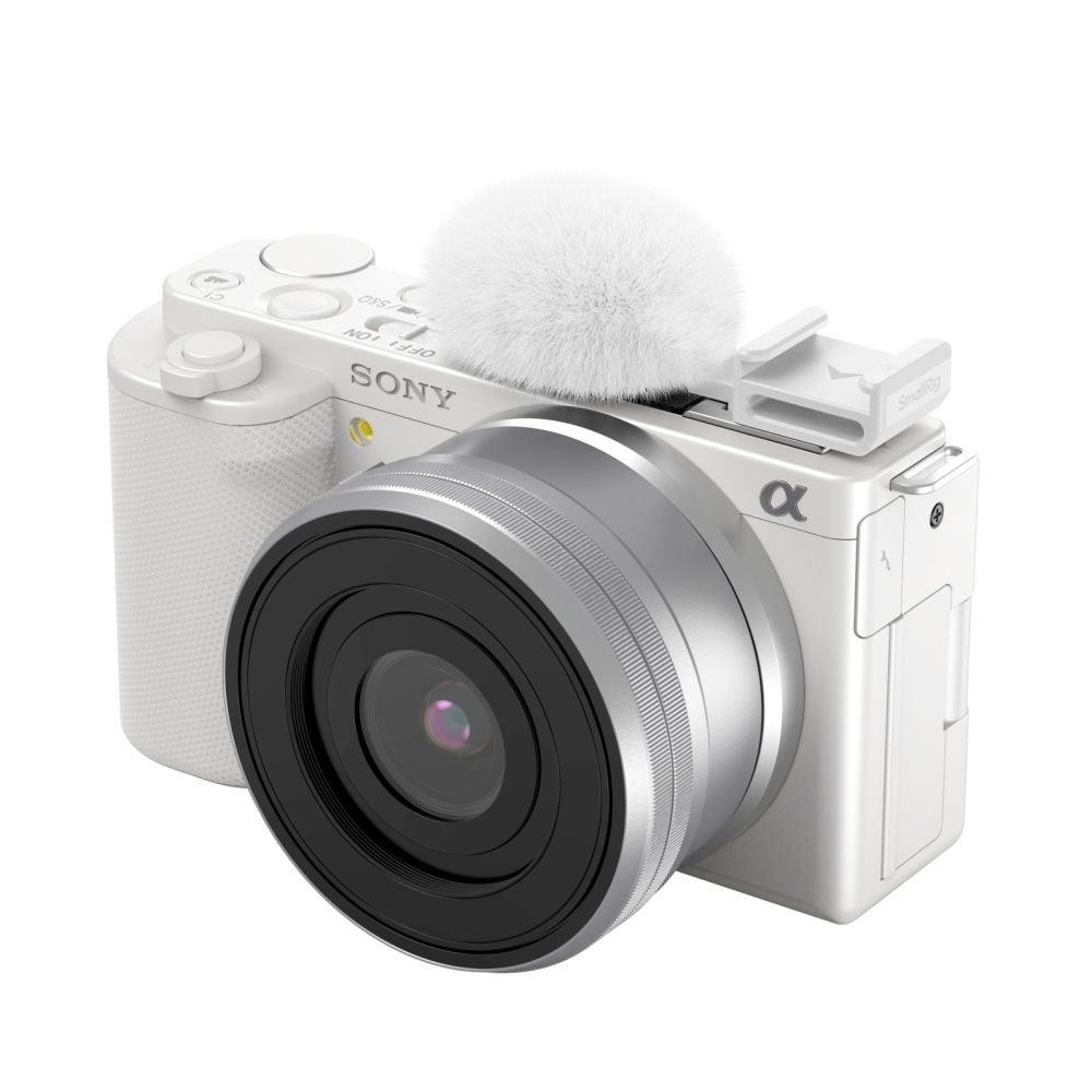 SmallRig 4734 Adattatore cold shoe con parabrezza peloso (bianco) per fotocamere Sony serie ZV