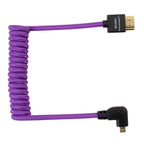 Kondor Blue Gerald Undone Cavo HDMI completo a micro-HDMI angolato 12"-24" arricciato (viola) - angolo sinistro (Sony/Fuji)