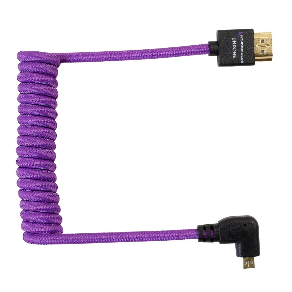 Kondor Blue Gerald Undone Cavo HDMI completo a micro-HDMI angolato 12"-24" arricciato (viola) - angolo sinistro (Sony/Fuji)