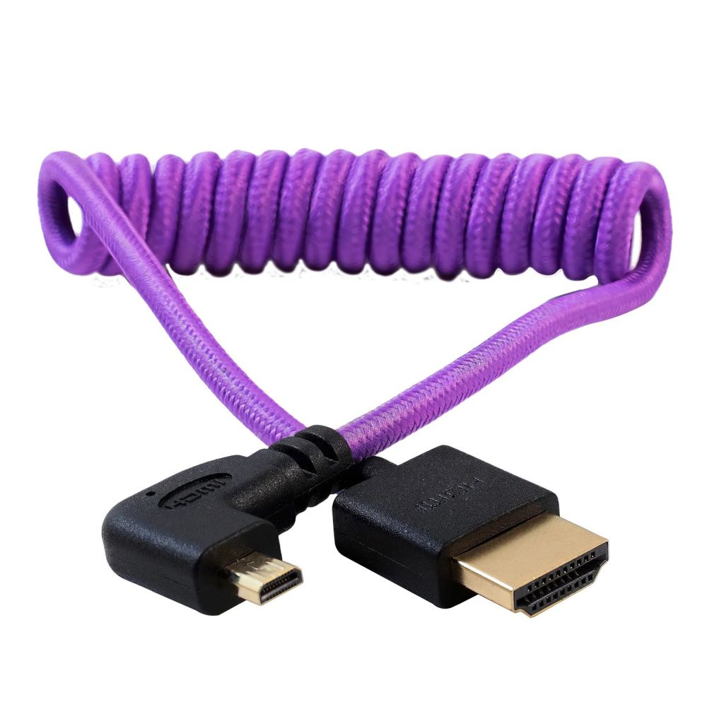 Kondor Blue Gerald Undone Cavo HDMI completo a micro-HDMI angolato 12"-24" arricciato (viola) - angolo sinistro (Sony/Fuji)