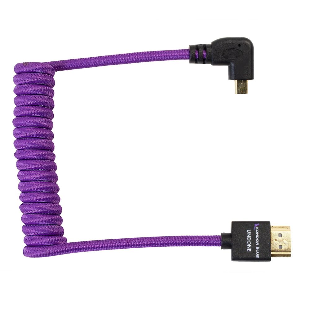 Kondor Blue Gerald Undone Cavo HDMI completo a micro-HDMI angolato 12"-24" arricciato (viola) - angolo sinistro (Sony/Fuji)