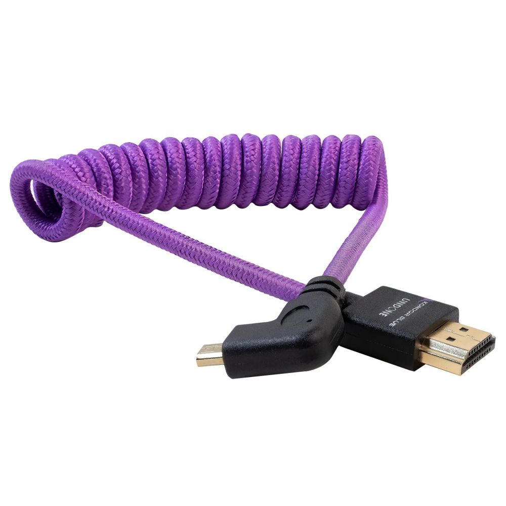 Kondor Blue Gerald Undone Cavo HDMI completo a micro-HDMI angolato 12"-24" arricciato (viola) - angolo sinistro (Sony/Fuji)