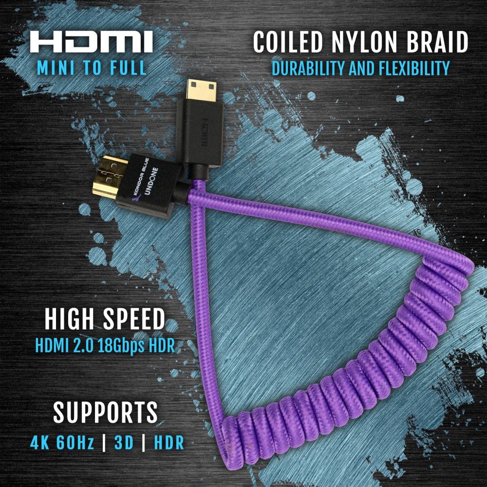 Kondor Blue Gerald Undone Cavo da Mini HDMI a Full HDMI 12"-24" arricciato, viola