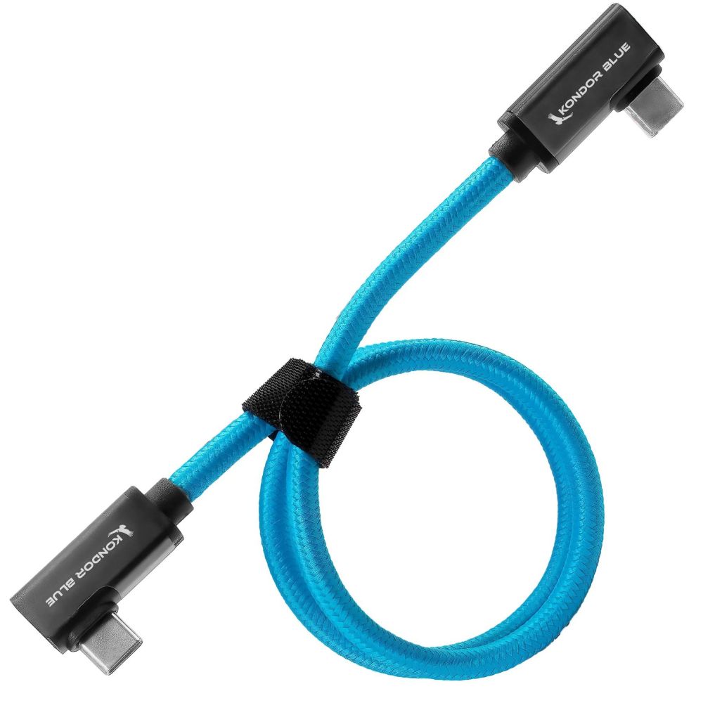 Cavo da USB C a USB C di Kondor Blue per la registrazione e la ricarica di SSD - 8K (2x angolato) (18")