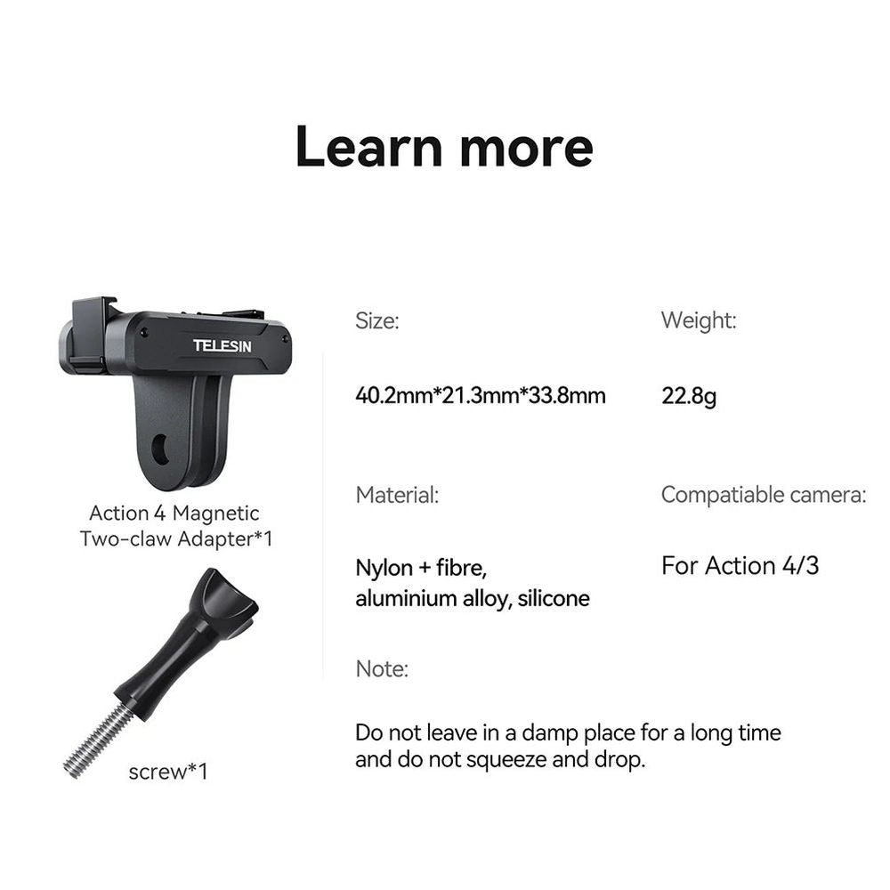 Telesin doppio supporto magnetico ad artiglio per DJI Osmo Action 3
