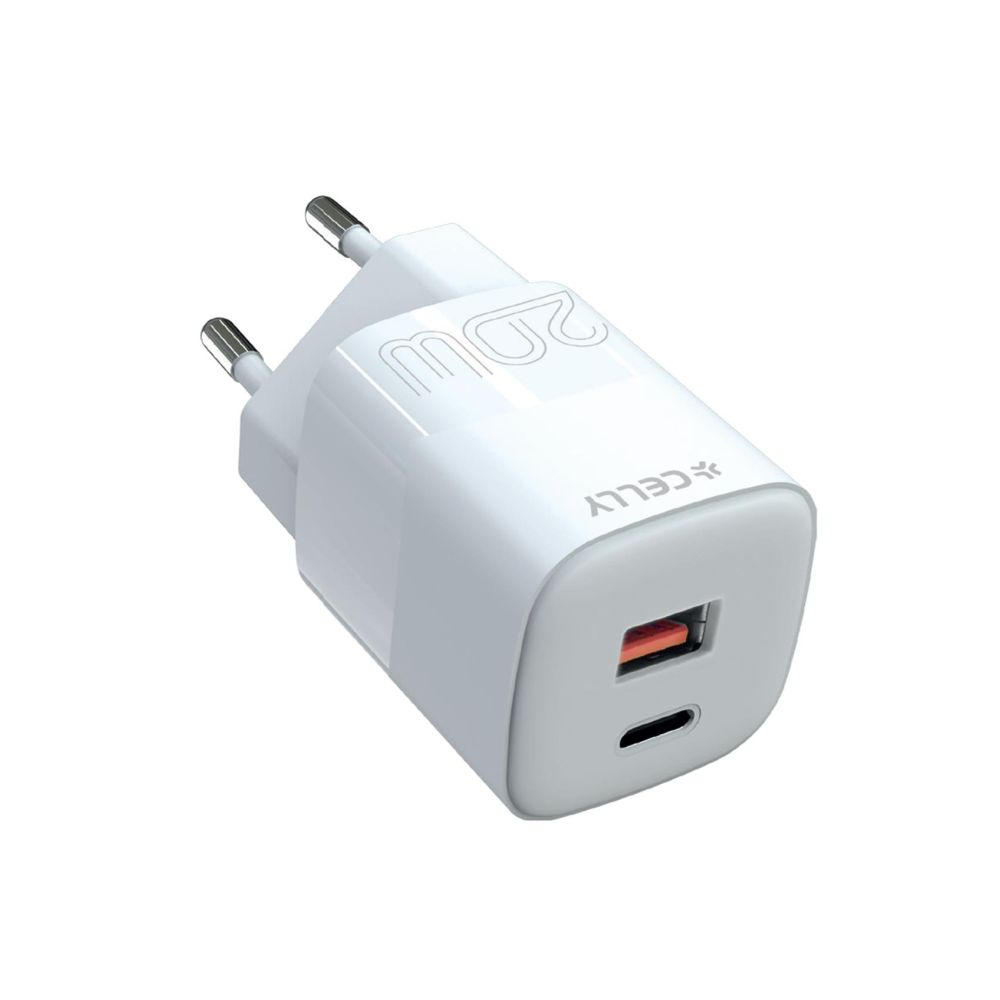 Caricatore da parete Celly 1 USB-A / 1 USB-C, 20W, bianco