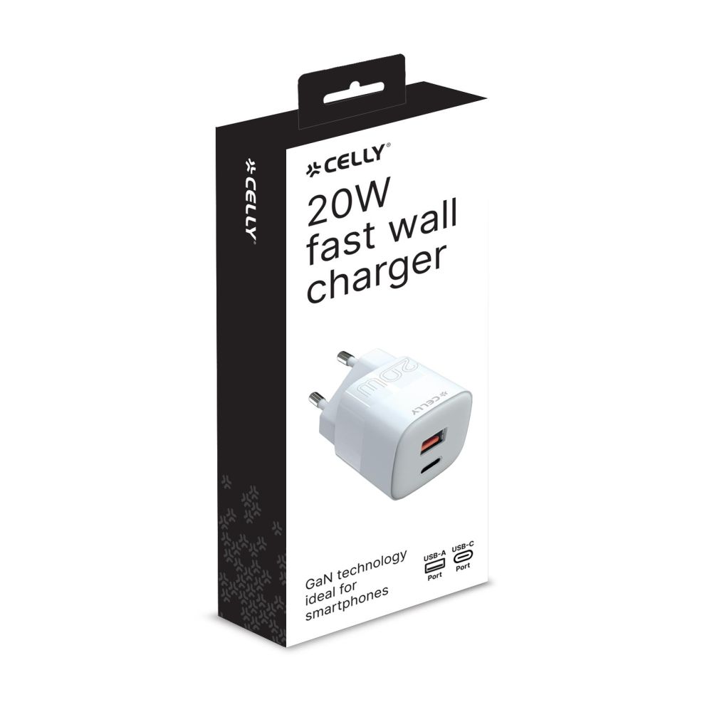 Caricatore da parete Celly 1 USB-A / 1 USB-C, 20W, bianco