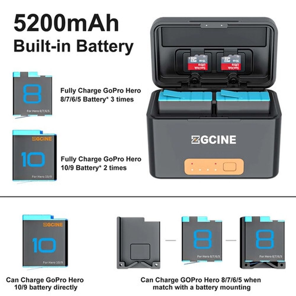 ZGCINE GoPro Battery Charging Case + 2x 901 Battery