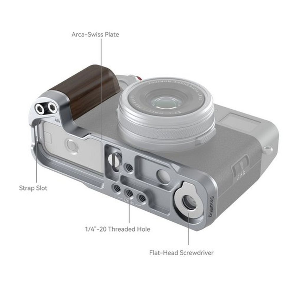 SmallRig 4804 Impugnatura a L in legno per Fujifilm X100VI / X100V, argento