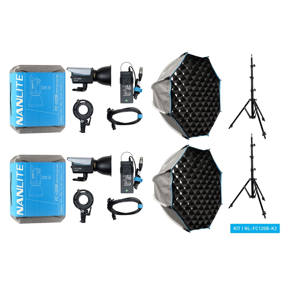Kit doppio Nanlite FC-120B LED Bi-colour Spot Light (con stativo e softbox)