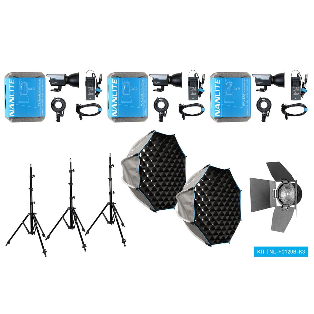 Nanlite FC-120B LED Kit triplo Bi-colour Spot Light (con custodia, stativo, fresnel e softbox)