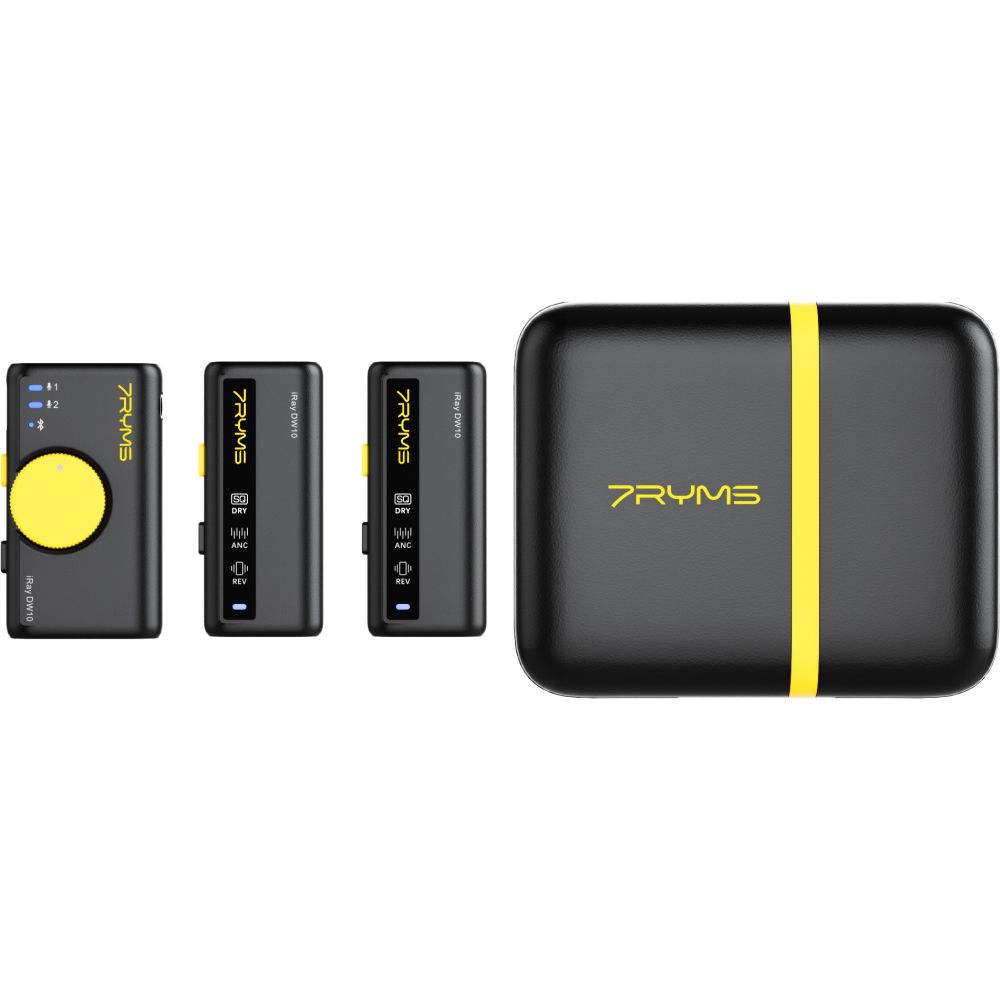 7RYMS Microfono wireless iRay DW10 con 2 trasmettitori + custodia, nero