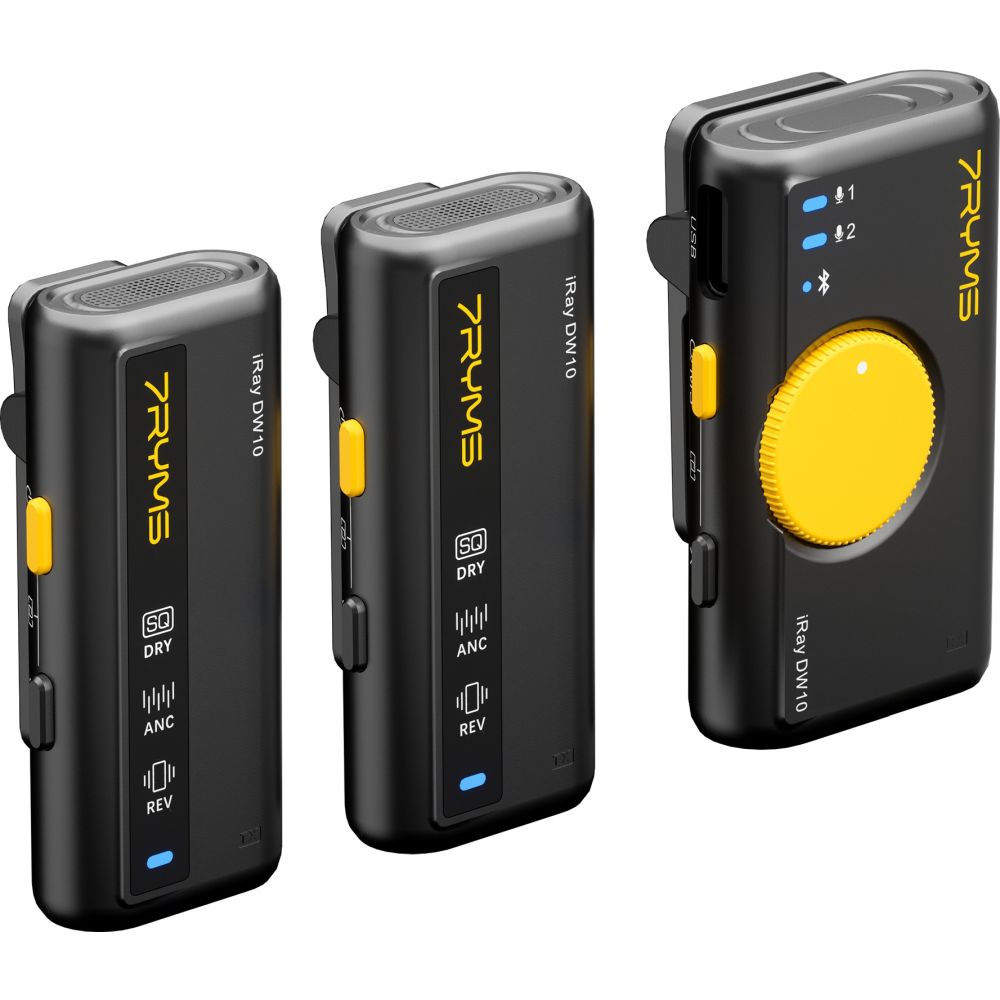 7RYMS Microfono wireless iRay DW10 con 2 trasmettitori + custodia, nero