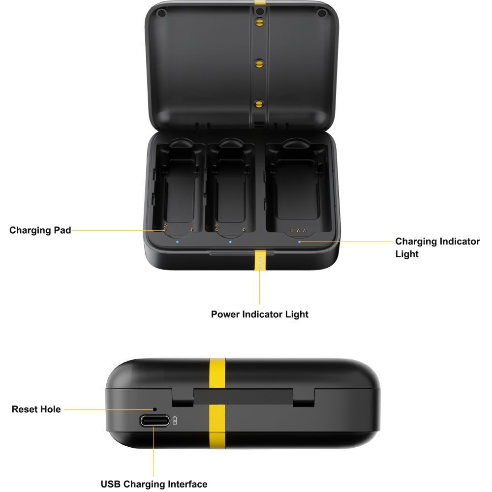 7RYMS Microfono wireless iRay DW10 con 2 trasmettitori + custodia, nero
