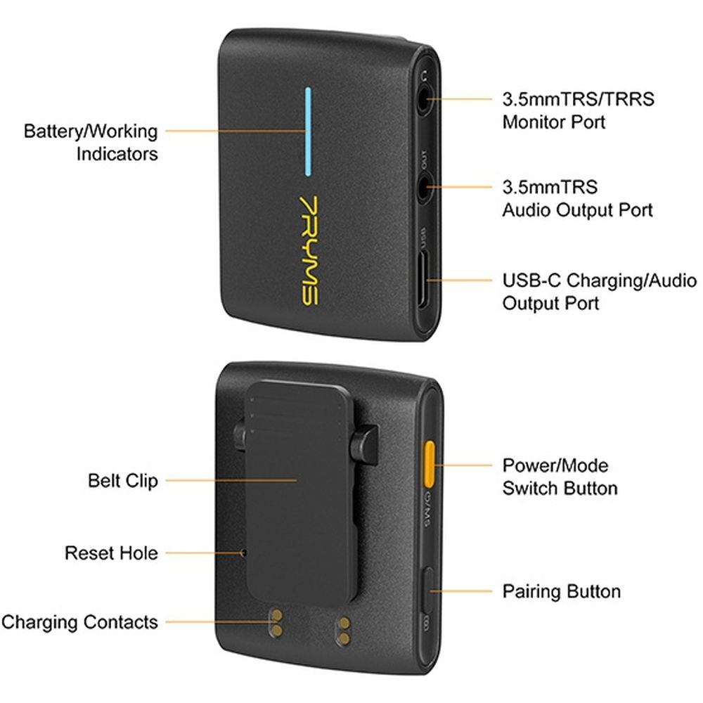 7RYMS Microfono wireless iRay DW40 con 4 trasmettitori, nero
