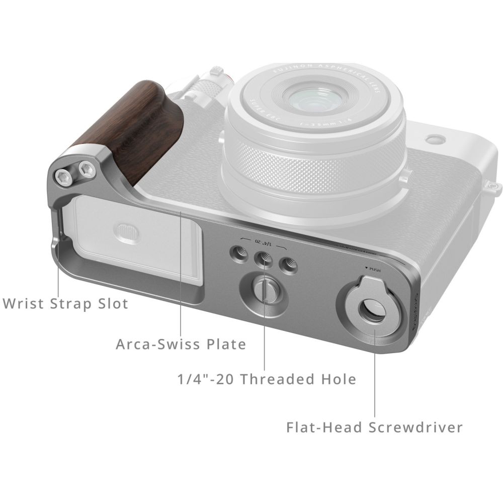 SmallRig 5265 Piastra di montaggio a L con impugnatura in legno per Fujifilm GFX 100RF (argento)