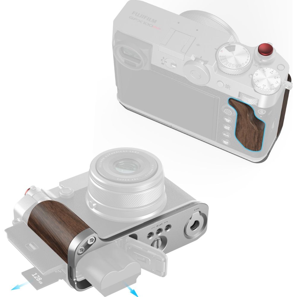 SmallRig 5265 Piastra di montaggio a L con impugnatura in legno per Fujifilm GFX 100RF (argento)