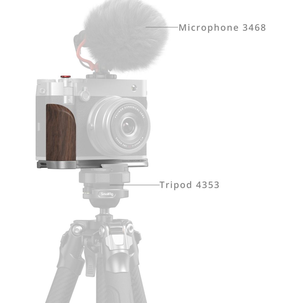 SmallRig 5265 Piastra di montaggio a L con impugnatura in legno per Fujifilm GFX 100RF (argento)