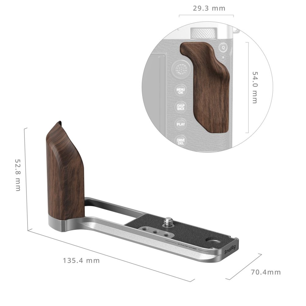 SmallRig 5265 Piastra di montaggio a L con impugnatura in legno per Fujifilm GFX 100RF (argento)
