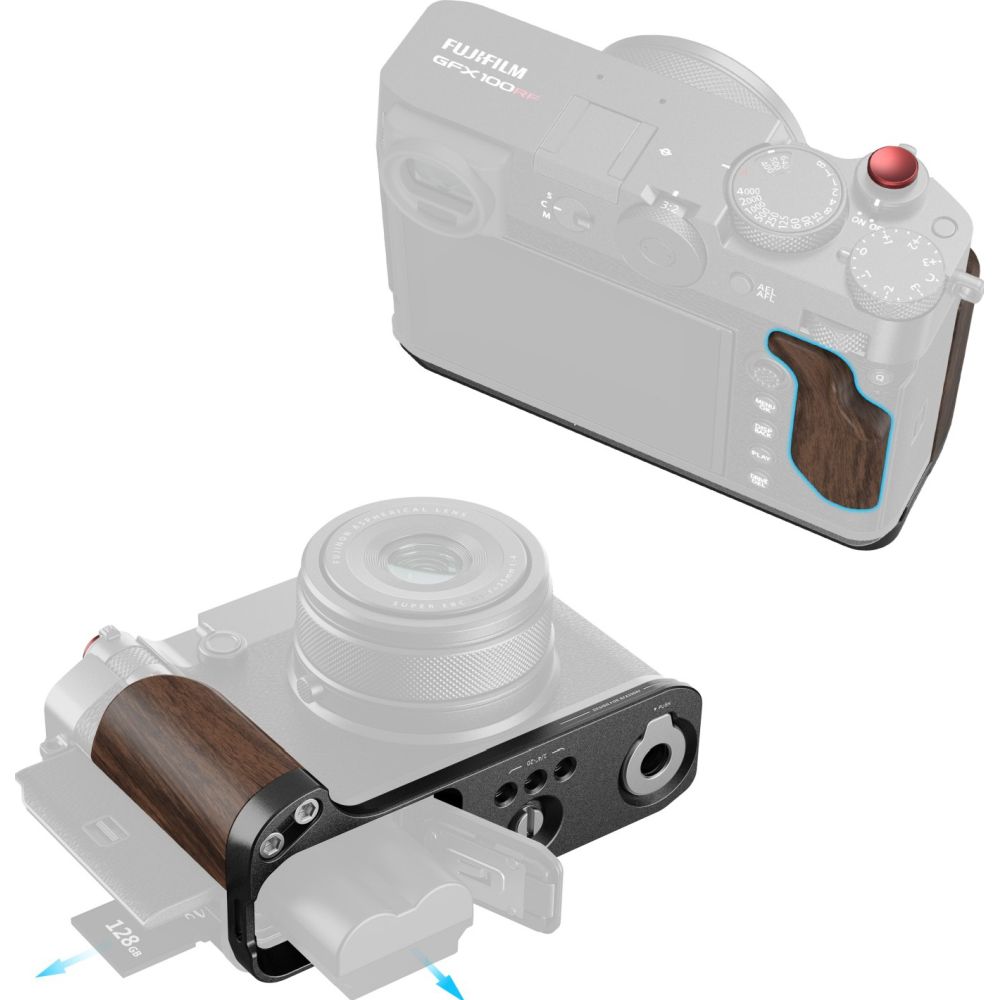 SmallRig 5266 Piastra di montaggio a forma di L con impugnatura in legno per Fujifilm GFX 100RF (nero)