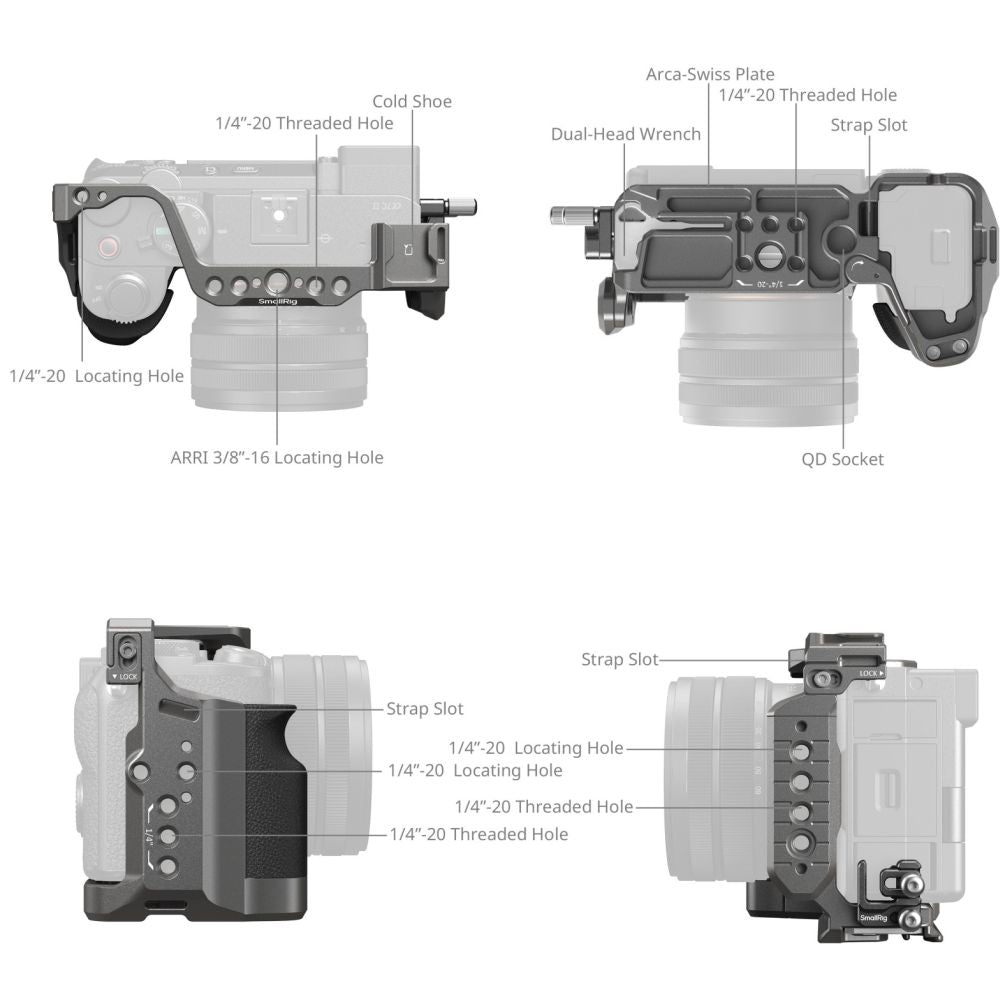 SmallRig 5198 Kit gabbia a sgancio rapido "HawkLock" con impugnatura in silicone per Sony Alpha 7C II / 7CR