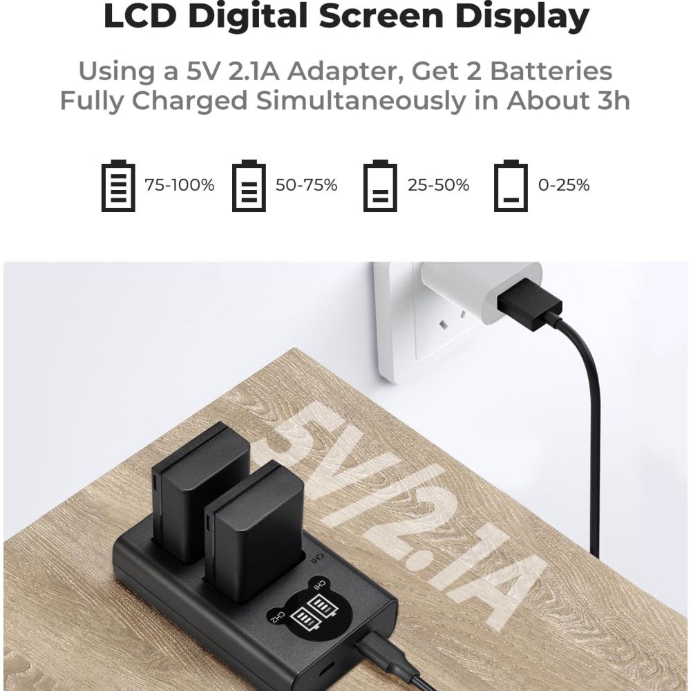K&F Concept NP-FZ100 Caricabatterie doppio USB-C con display