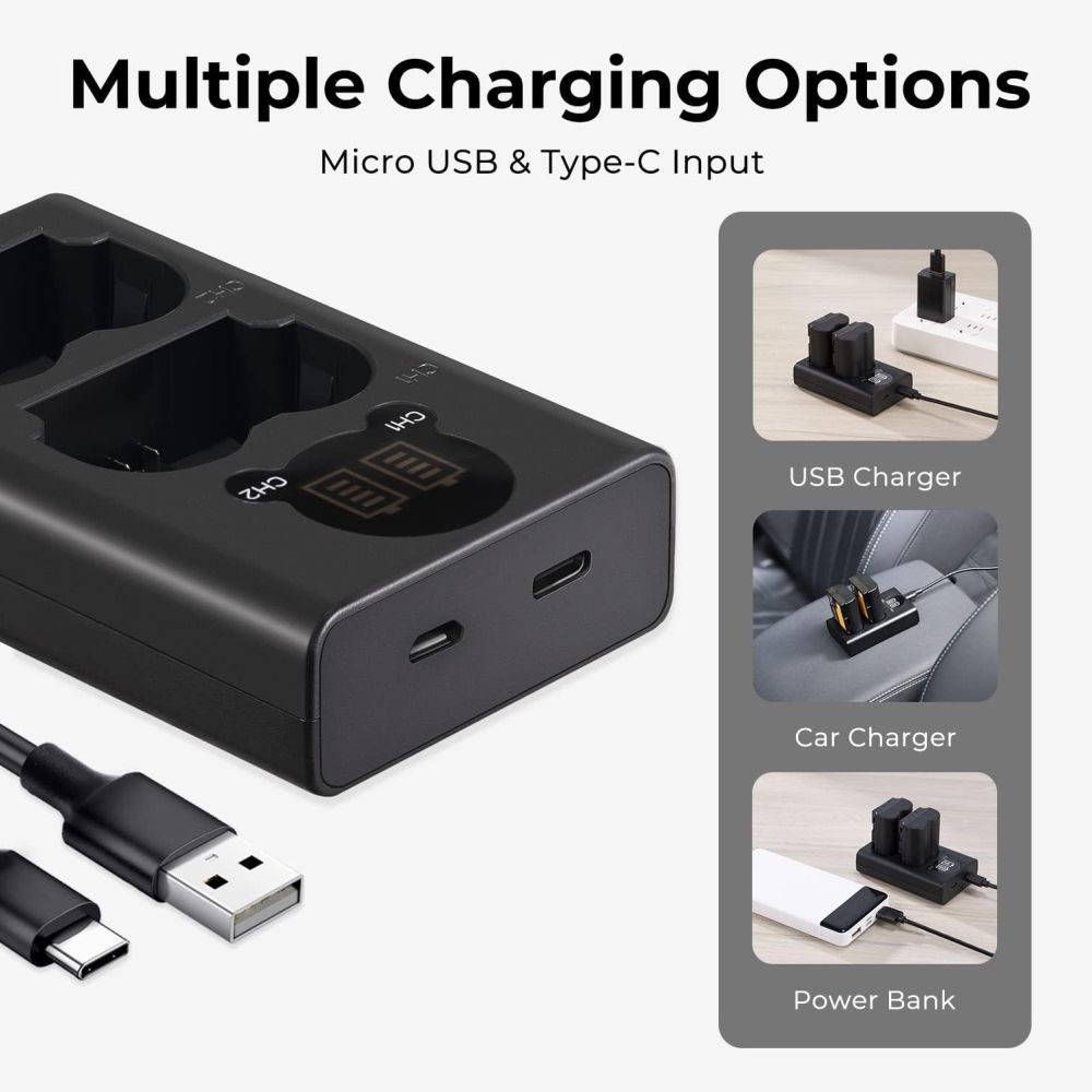 K&F Concept NP-FZ100 Caricabatterie doppio USB-C con display
